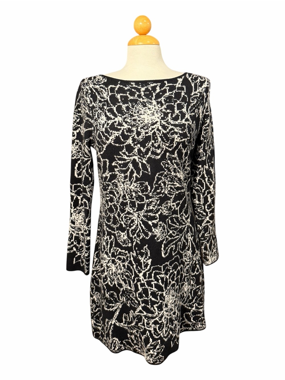 Cynthia Rowley Black Knit Dress with White Floral Pattern